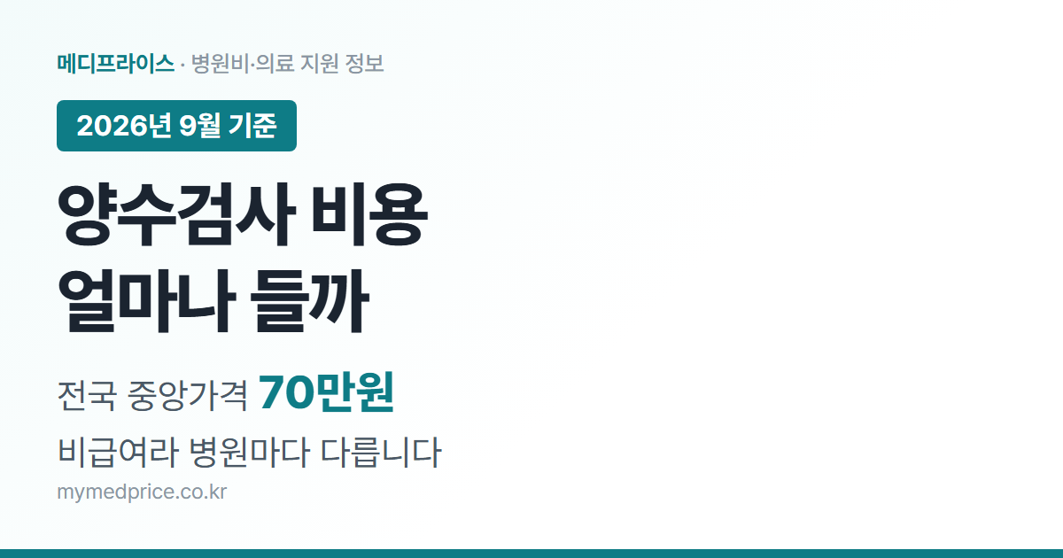 양수검사 비용 2026 대표 이미지: 전국 중앙가격 70만원, 비급여라 병원마다 다름