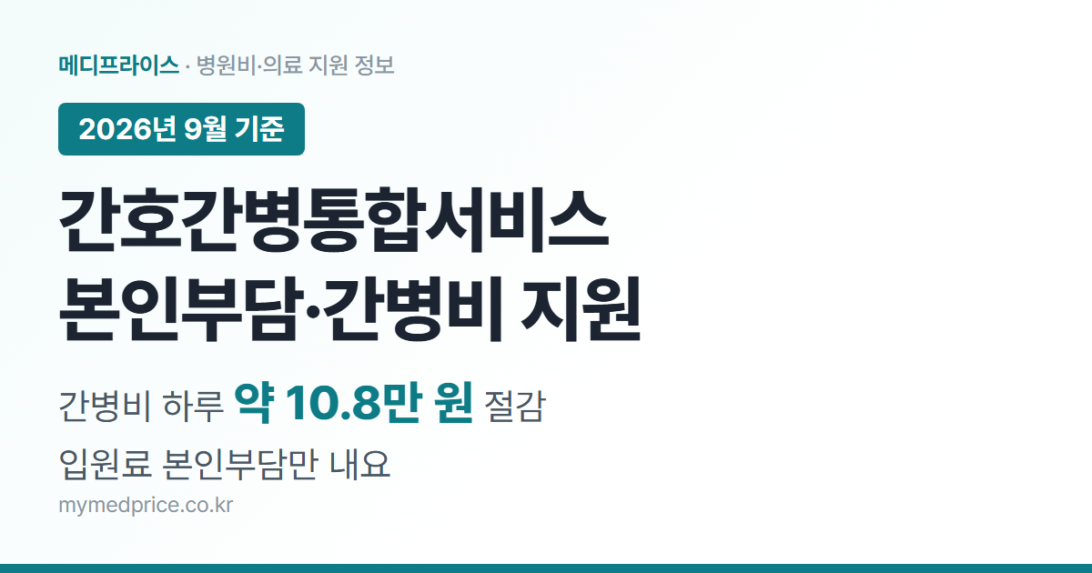 간호간병통합서비스 본인부담·간병비 지원 2026 대표 이미지, 간병비 하루 약 10.8만 원 절감
