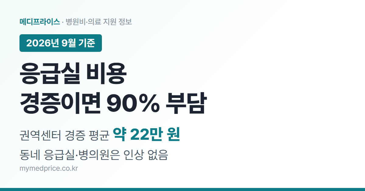응급실 비용 2026 대표 이미지: 경증·비응급 환자 권역응급의료센터 이용 시 진료비 90% 본인부담