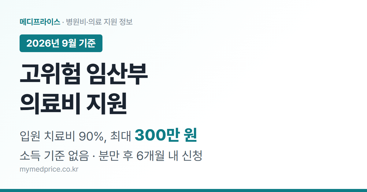 고위험 임산부 의료비 지원 2026 대표 이미지: 입원 치료비 90%, 1인당 최대 300만 원, 소득 기준 없음