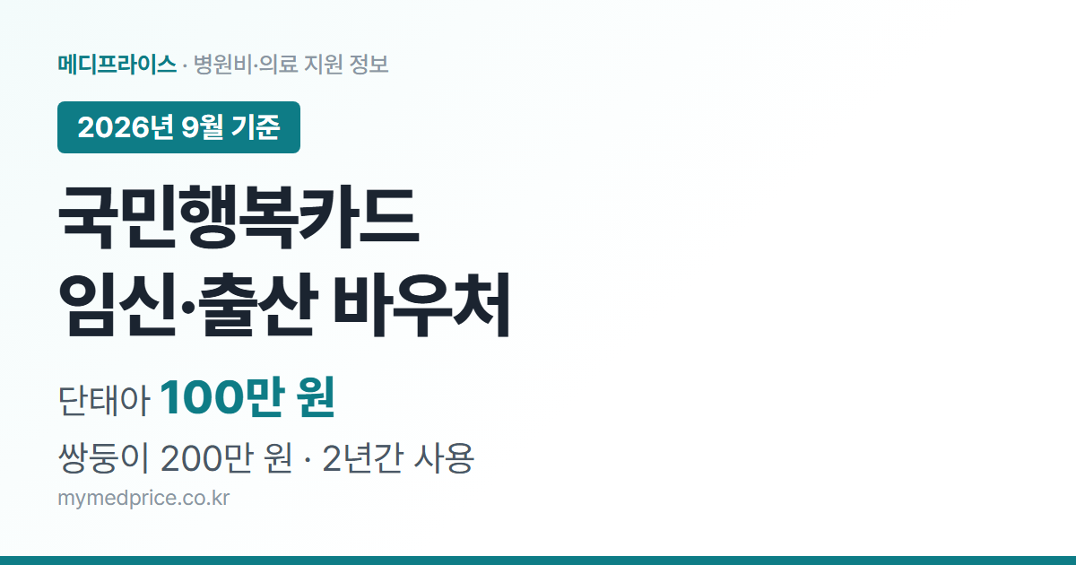 국민행복카드 2026 임신 출산 진료비 바우처 단태아 100만원 쌍둥이 200만원 2년 사용 안내 대표 이미지