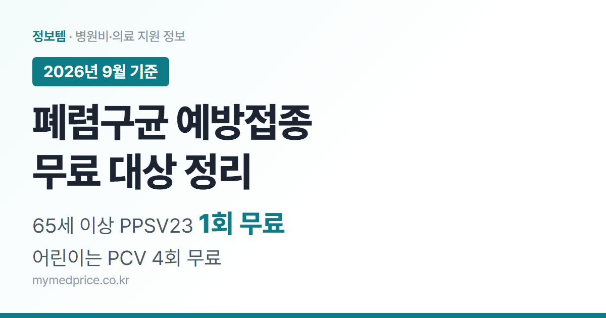 폐렴구균 예방접종 무료 대상 2026, 65세 이상 PPSV23 1회와 어린이 PCV 4회 무료 안내 대표 이미지