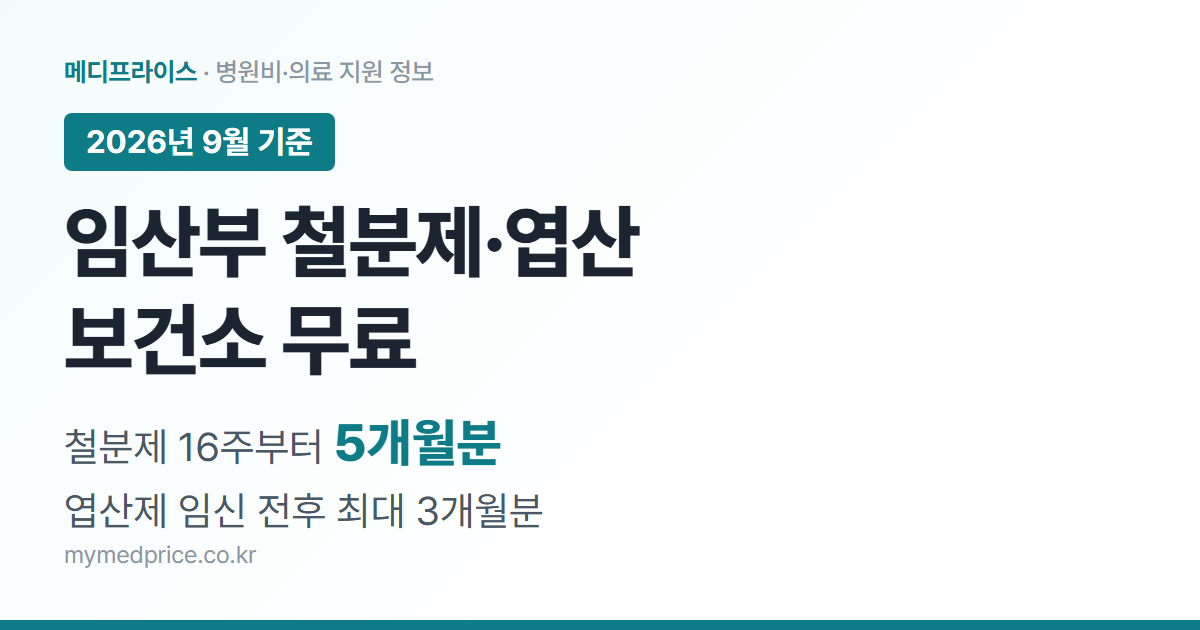 임산부 철분제 엽산 보건소 무료 2026 대표 이미지: 철분제 16주부터 5개월분, 엽산제 최대 3개월분