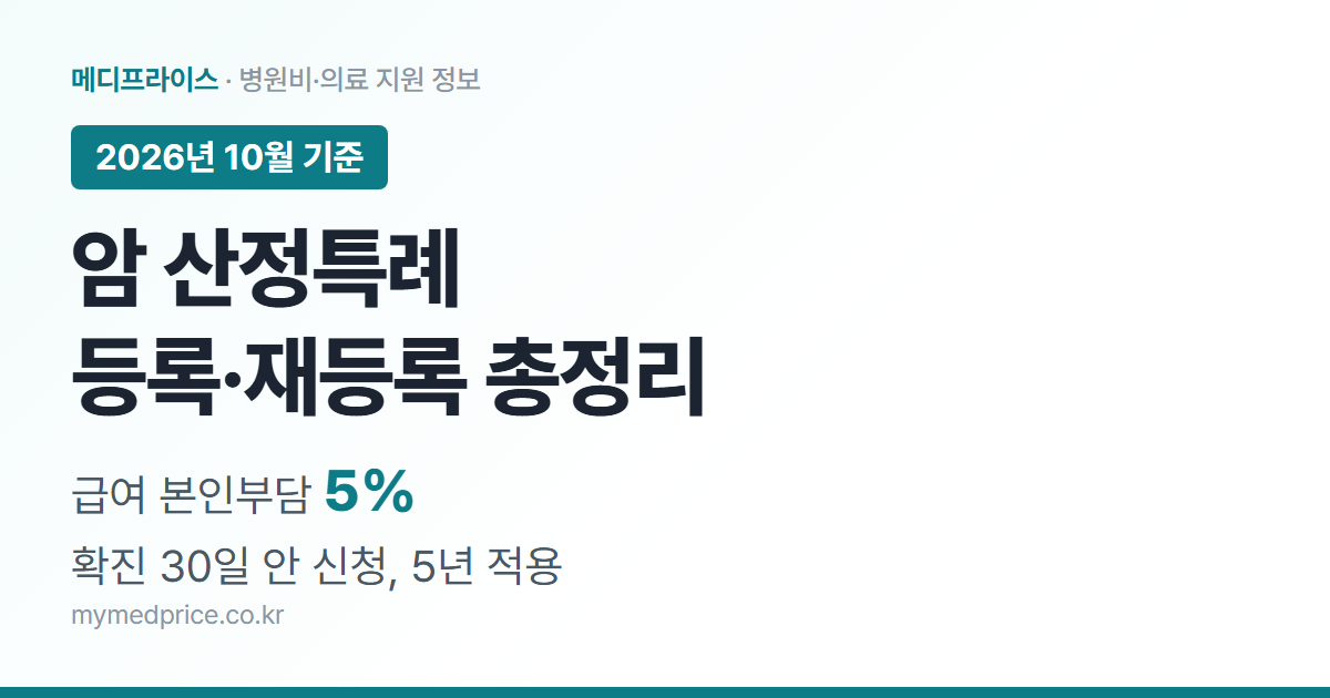 암 산정특례 2026 대표 이미지: 급여 본인부담 5%, 확진 30일 안 신청 시 5년 적용