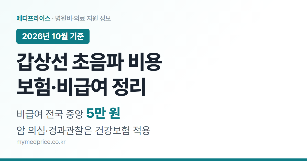 갑상선 초음파 비용 2026 대표 이미지: 비급여 전국 중앙가격 5만 원, 갑상선암 의심·경과관찰은 건강보험 적용